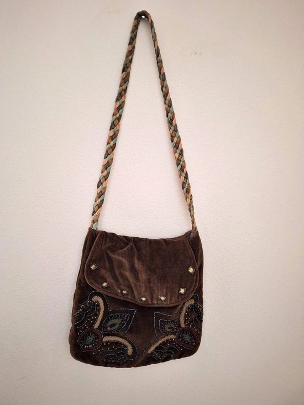 Embroidered Paisley Brown Shoulder Bag